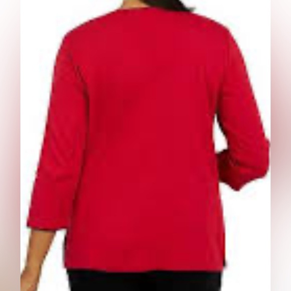 ALFRED DUNNER size 2X, crimson red with a black embroidered design blouse. - Picture 2 of 8